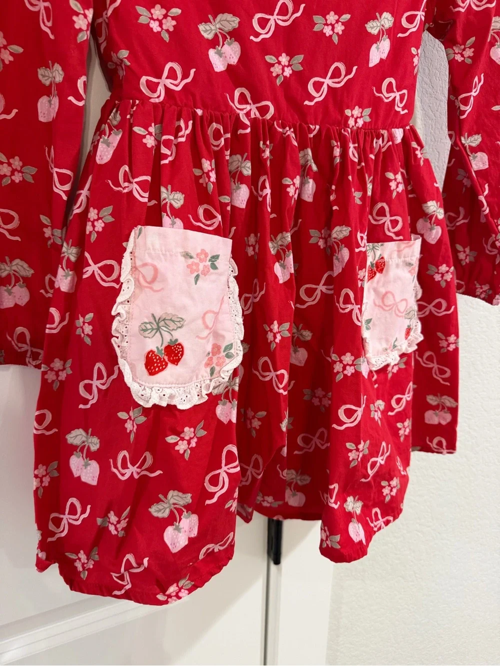Girls' SweetHoney Red Long-Sleeve Strawberry Dress Set with Shorts Size 10 EUC